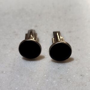 Vintage Pioneer Silver Tone Black Lucite Round Cufflinks